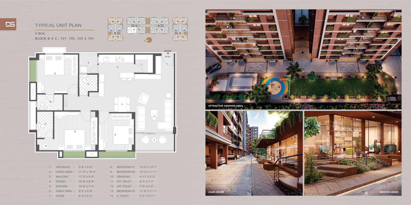 DS 208 3BHK Unit Plan
